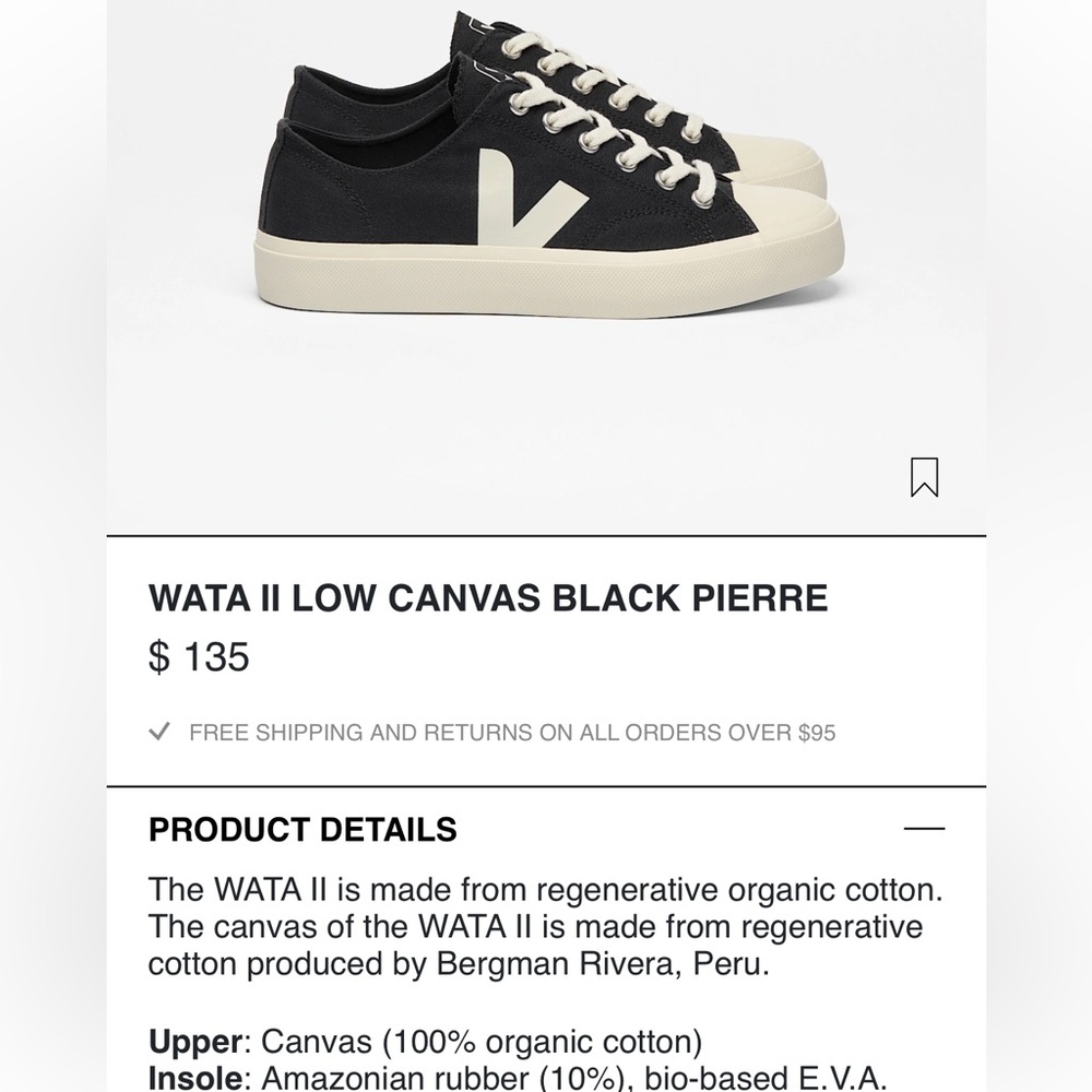 EUC 135$ Veja Wata II Organic Cotton Black/Cream Logo Sneakers 8 Euto 39 - Picture 4 of 16
